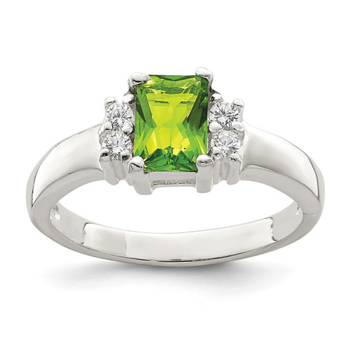 Sterling Silver Lime Green & White Cubic Zirconia Ring, 2 mm