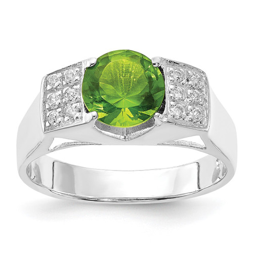 Sterling Silver Lime Green Round with Pavé Sides Cubic Zirconia Ring, 3.1 mm