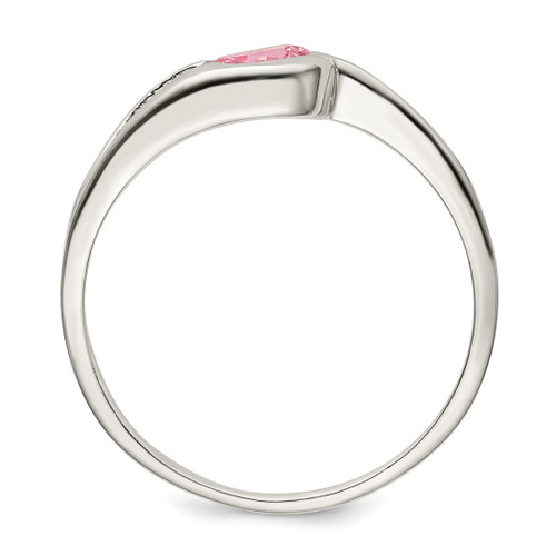 Sterling Silver Pink Round Bezel Cubic Zirconia Ring, 2 mm, 2 mm Wide, Polished - View 2