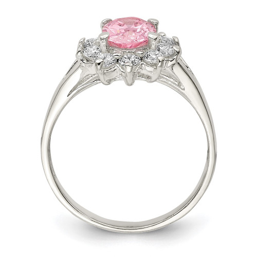 Sterling Silver Pink Oval Cubic Zirconia Cluster Ring, 2 mm - View 2