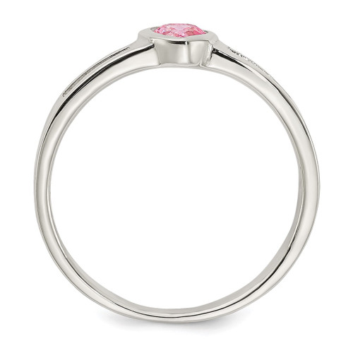 Sterling Silver Pink Cubic Zirconia Heart Ring, 2 mm, 4.7 mm Top Length, 5.3 mm Top Width - View 2