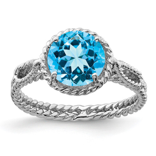 Sterling Silver Rhodium-Plated Blue Topaz Twisted Circle Ring, 3 mm