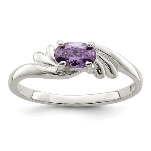 Sterling Silver Purple Oval Cubic Zirconia Ring, 2 mm