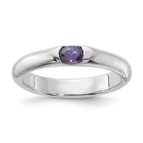 Sterling Silver Purple Oval Cubic Zirconia Half Bezel Ring, 3.9 mm