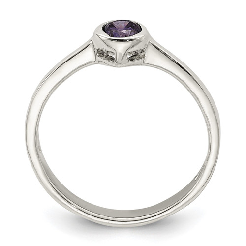 Sterling Silver Purple Round Bezel Cubic Zirconia Ring, 3 mm - View 2