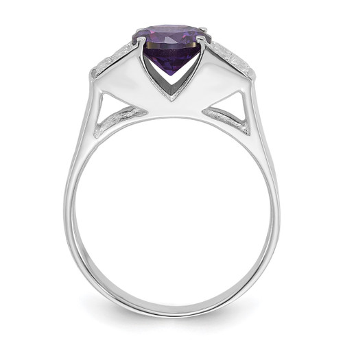 Sterling Silver Purple Round with Pavé Sides Cubic Zirconia Ring, 3.1 mm - View 2