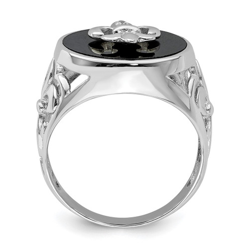Sterling Silver Rhodium-Plated Cubic Zirconia Black Onyx Ring, 3 mm - View 2