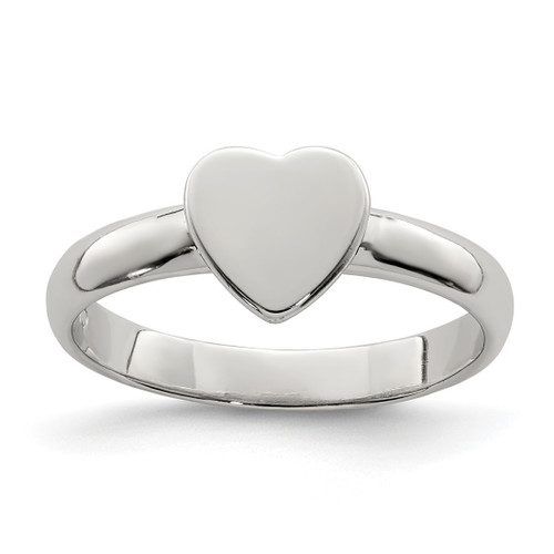 Sterling Silver Rhodium-Plated Polished Heart Ring, 2.5 mm