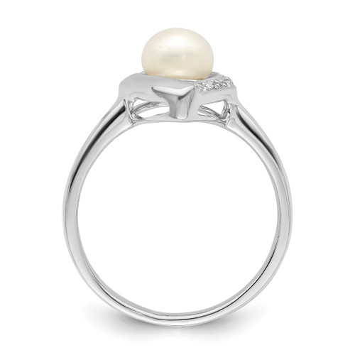 Sterling Silver Rhodium-Plated 0.02ct Diamond and Cultured Freshwater Pearl Ring, 2 mm - View 2