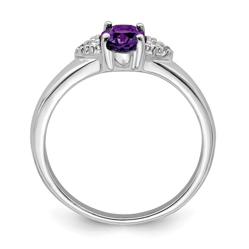 Sterling Silver Rhodium-Plated 0.01ct Diamond and Amethyst Ring, 2 mm - View 2