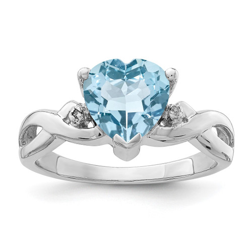 Sterling Silver Rhodium-Plated 0.01ct Diamond & Lt Swiss BT Heart Ring, 2 mm