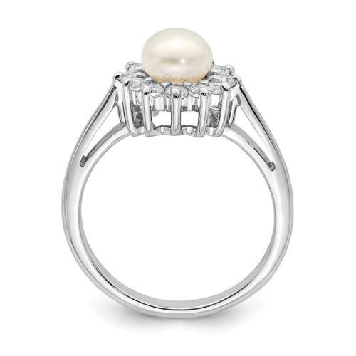Sterling Silver Rhodium-Plated Cubic Zirconia and Cultured Freshwater Pearl Ring, 2 mm - View 2