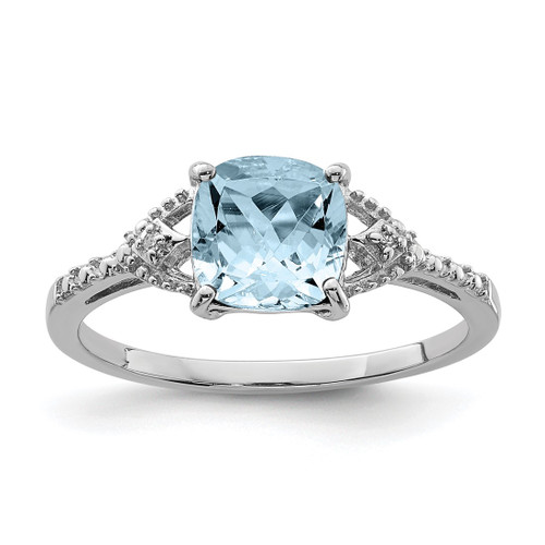 Sterling Silver Rhodium-Plated 0.01ct Diamond and Aquamarine Ring, 2 mm