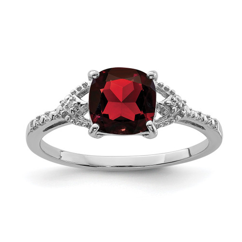 Sterling Silver Rhodium-Plated 0.01ct Diamond and Garnet Ring, 2 mm