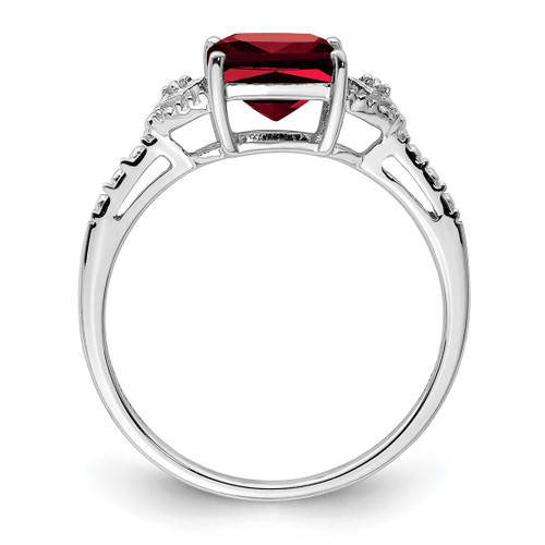 Sterling Silver Rhodium-Plated 0.01ct Diamond and Garnet Ring, 2 mm - View 2