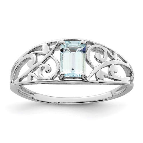 Sterling Silver Rhodium-Plated Aquamarine Ring, 2 mm, 2 mm Wide, Polished - QR4503AQ