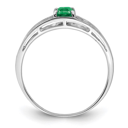 Sterling Silver Rhodium-Plated Emerald Ring, 2 mm - View 2