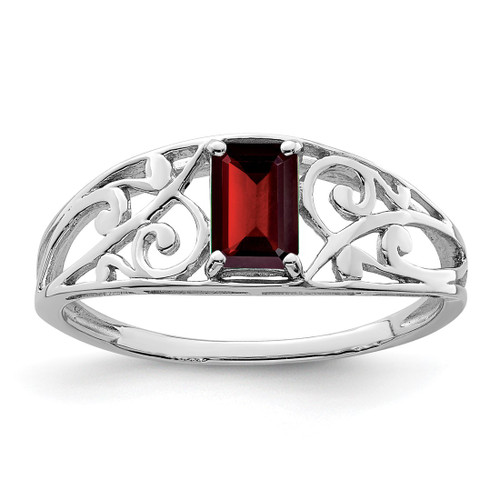 Sterling Silver Rhodium-Plated Garnet Ring, 2 mm, 2 mm Wide, Polished
