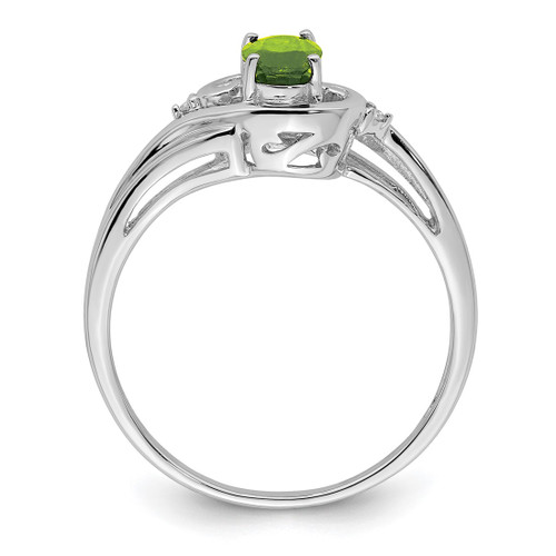 Sterling Silver Rhodium-Plated 0.01ct Diamond & Peridot Ring, 2 mm - View 2