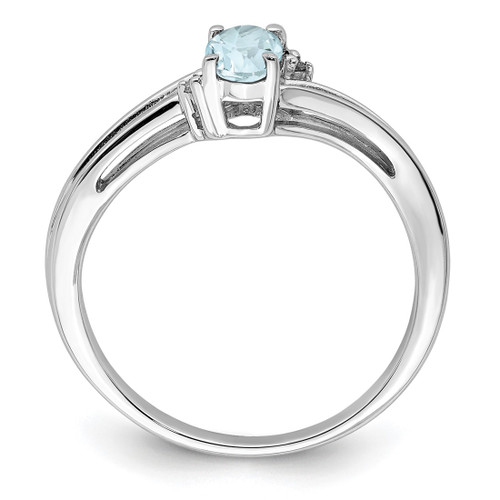 Sterling Silver Rhodium-Plated 0.01ct Diamond & Aquamarine Oval Ring, 2 mm - QR4506AQ - View 2
