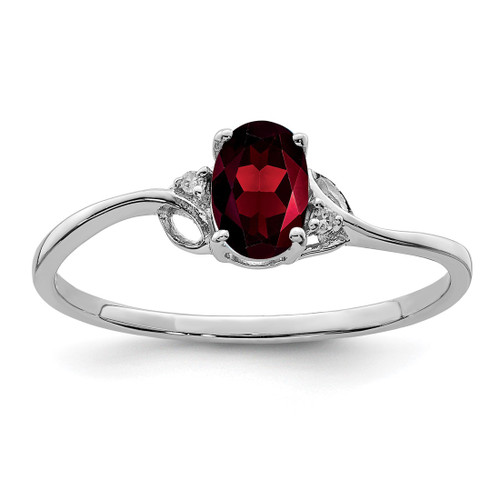 Sterling Silver Rhodium-Plated 0.01ct Diamond and Garnet Oval Ring, 2 mm