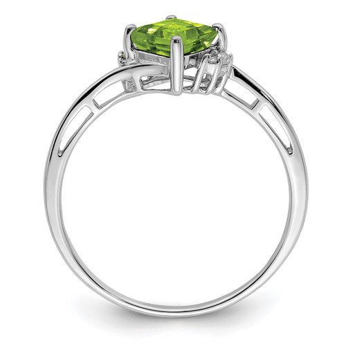 Sterling Silver Rhodium-Plated 0.02ct Diamond & Peridot Square Ring, 2 mm - View 2