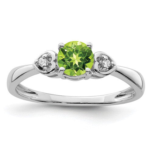 Sterling Silver Rhodium-Plated 0.021ct Diamond and Peridot Round Ring, 2 mm