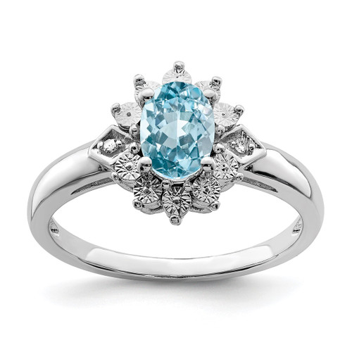 Sterling Silver Rhodium-Plated 0.01ct Diamond & Light Blue Topaz Ring, 2 mm