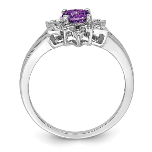 Sterling Silver Rhodium-Plated 0.01ct Diamond & Amethyst Ring, 2 mm - QR4533AM - View 2