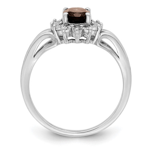 Sterling Silver Rhodium-Plated 0.01ct Diamond & Smoky Quartz Ring, 2 mm - QR4534SQ - View 2