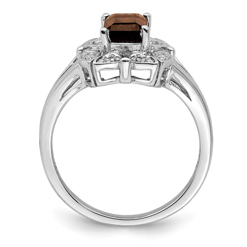 Sterling Silver Rhodium-Plated 0.01ct Diamond & Smoky Quartz Ring, 2 mm - QR4537SQ - View 2