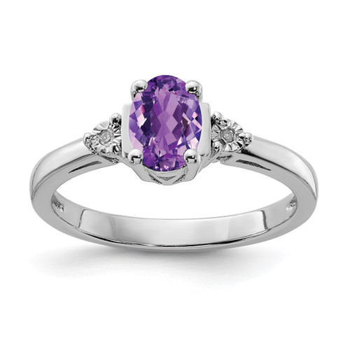 Sterling Silver Rhodium-Plated 0.01ct Diamond & Amethyst Ring, 2 mm - QR4541AM