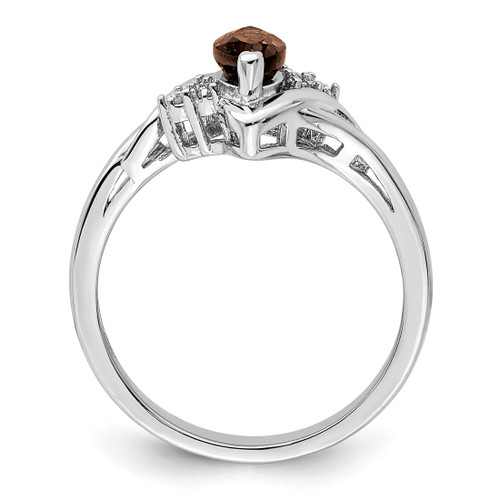 Sterling Silver Rhodium-Plated 0.03ct Diamond & Smoky Quartz Ring, 2 mm - QR4542SQ - View 2