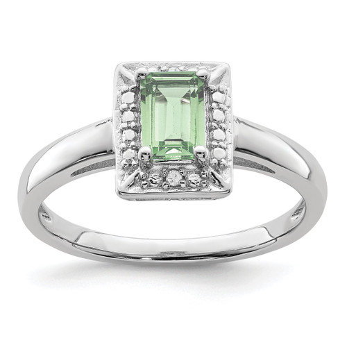 Sterling Silver Rhodium-Plated Green Quartz 0.01ct Diamond. Ring, 2 mm