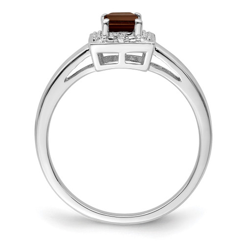 Sterling Silver Rhodium-Plated Smoky Quartz 0.01ct Diamond. Ring, 2 mm - View 2