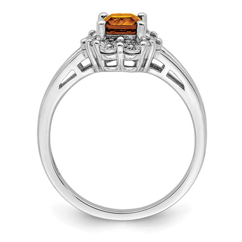 Sterling Silver Rhodium-Plated Whiskey Quartz 0.015ct Diamond. Ring, 2 mm - View 2