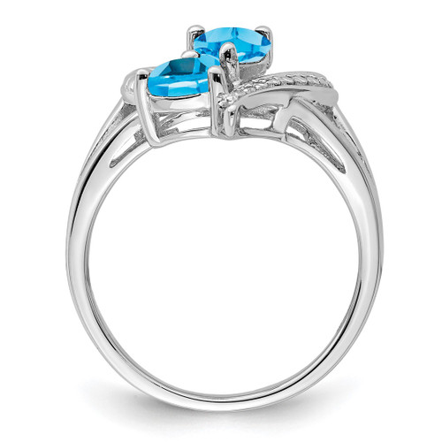 Sterling Silver Rhodium-Plated Blue Topaz 0.01ct Diamond. Ring, 2 mm - View 2