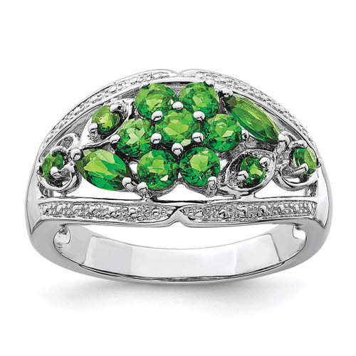 Sterling Silver Rhodium-Plated Chrome Diopside Ring, 3 mm