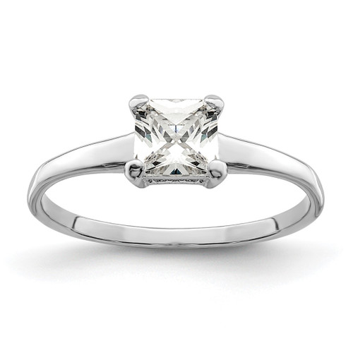 Sterling Silver Rhodium-Plated Solitaire Princess Cubic Zirconia Ring, 2 mm