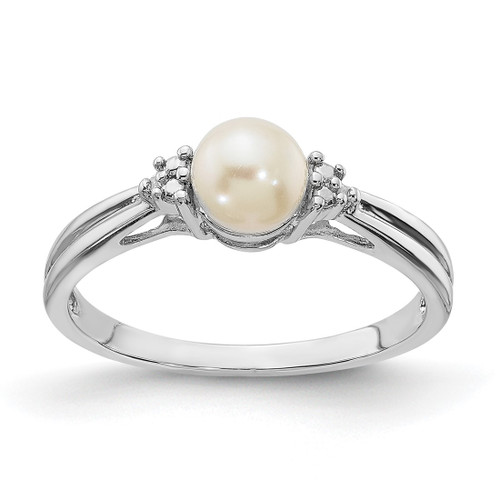 Sterling Silver Rhodium-Plated 0.01ct Diamond and Cultured Freshwater Pearl Ring, 2 mm, Textured - QR4618
