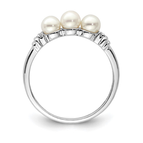 Sterling Silver Rhodium-Plated 0.012ct Diamond and Cultured Freshwater Pearl Ring, 2 mm - View 2
