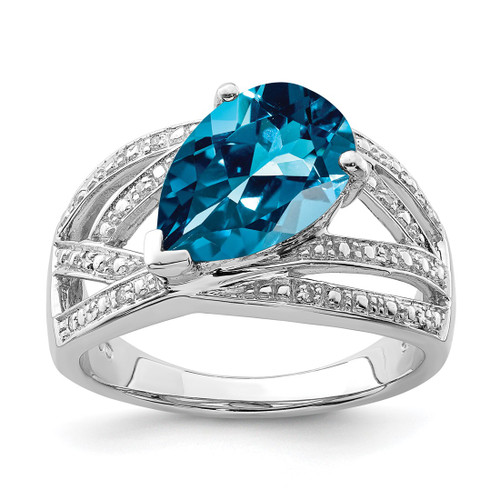 Sterling Silver Rhodium-Plated 0.036ct Diamond & London Blue Topaz Ring, 2 mm