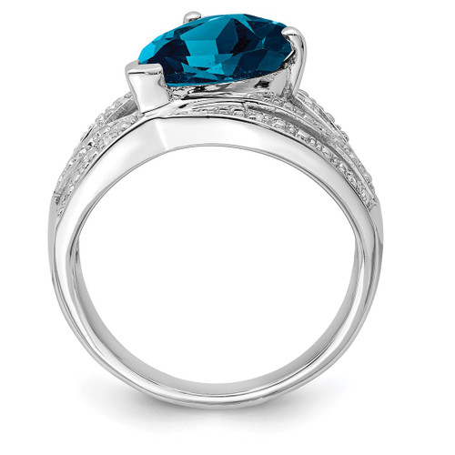 Sterling Silver Rhodium-Plated 0.036ct Diamond & London Blue Topaz Ring, 2 mm - View 2