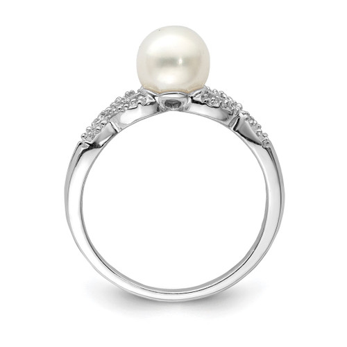 Sterling Silver Rhodium-Plated 0.012ct Diamond and Cultured Freshwater Pearl Ring, 2 mm, Textured - QR4626 - View 2