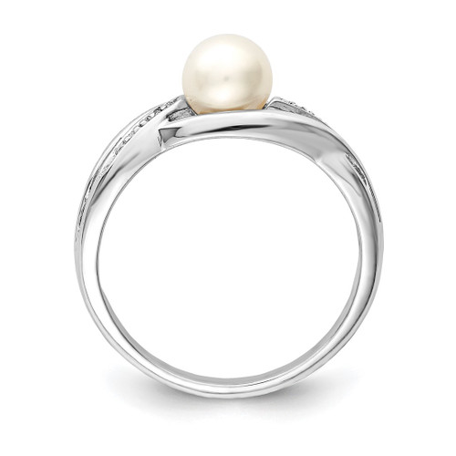 Sterling Silver Rhodium-Plated 0.01ct Diamond and Cultured Freshwater Pearl Ring, 2 mm, Textured - QR4627 - View 2