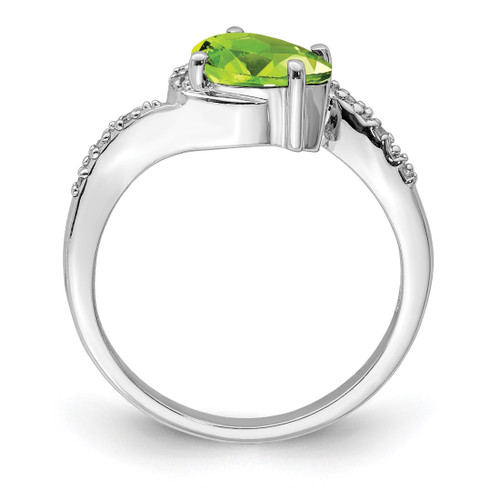 Sterling Silver Rhodium-Plated 0.05ct Diamond and Peridot Oval Ring, 2 mm - View 2