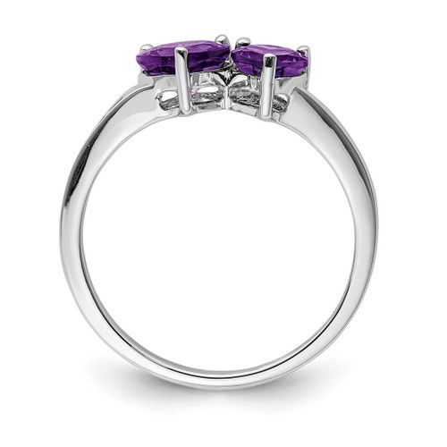 Sterling Silver Rhodium-Plated 0.016ct Diamond and Amethyst Heart Ring, 2 mm - View 2