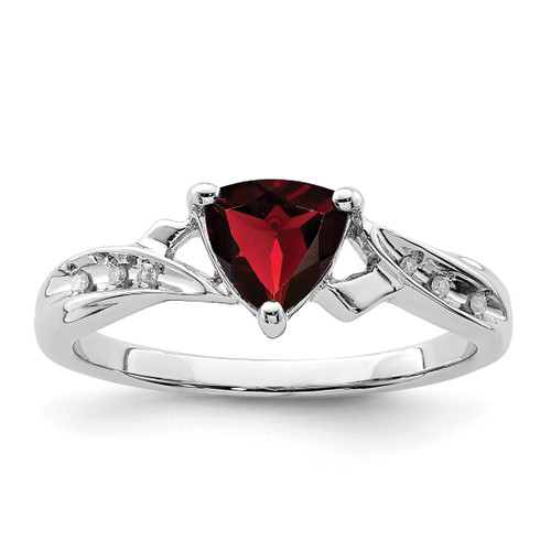 Sterling Silver Rhodium-Plated 0.026ct Diamond and Garnet Heart Ring, 2 mm