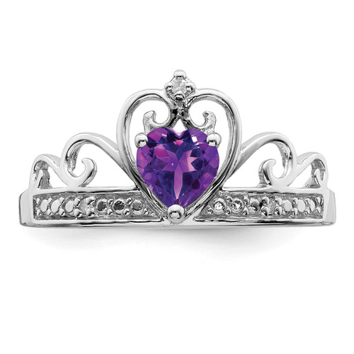 Sterling Silver Rhodium-Plated 0.009ct Diamond & Amethyst Teardrop Ring, 2 mm - View 5