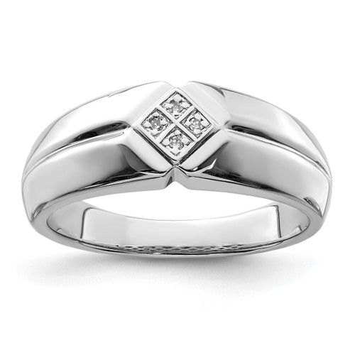 Sterling Silver Rhodium-Plated 0.02ct Diamond. Men'S Ring
